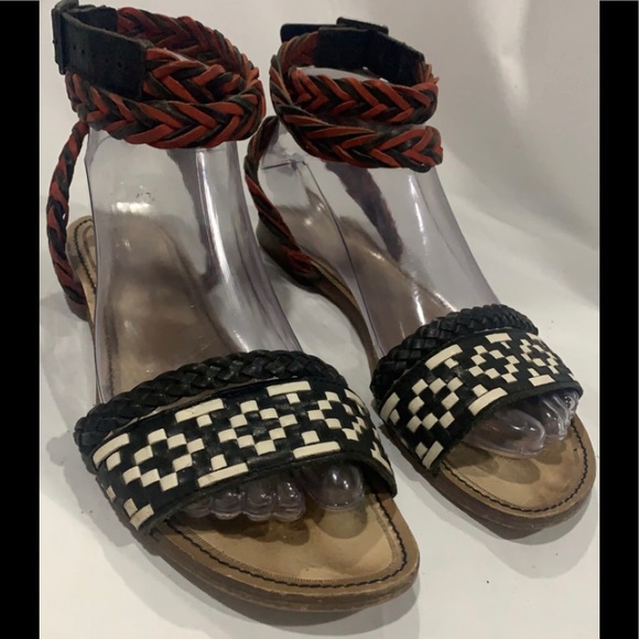ZARA TRAFALUC Braided Leather Wrap Around Strap Sandals